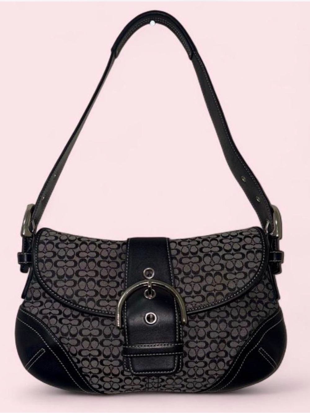 Coach Black and Gray Signature Logo Shoulder Bag